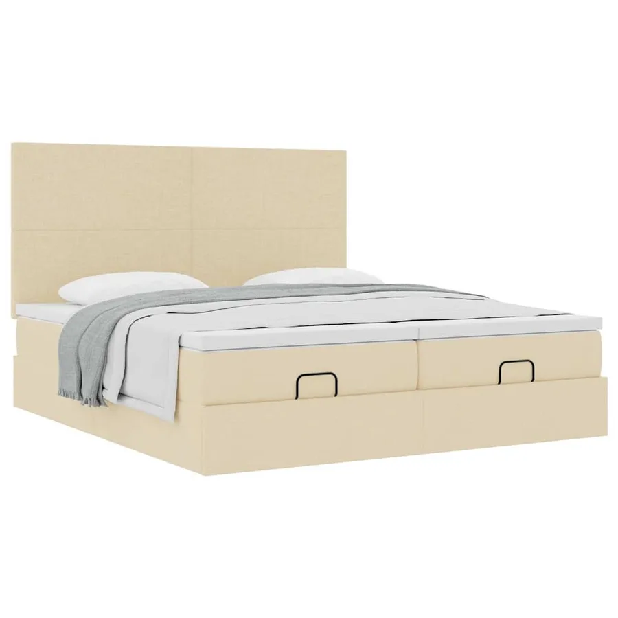 Cadre de lit ottoman avec matelas crème 180x200 cm tissu - 5