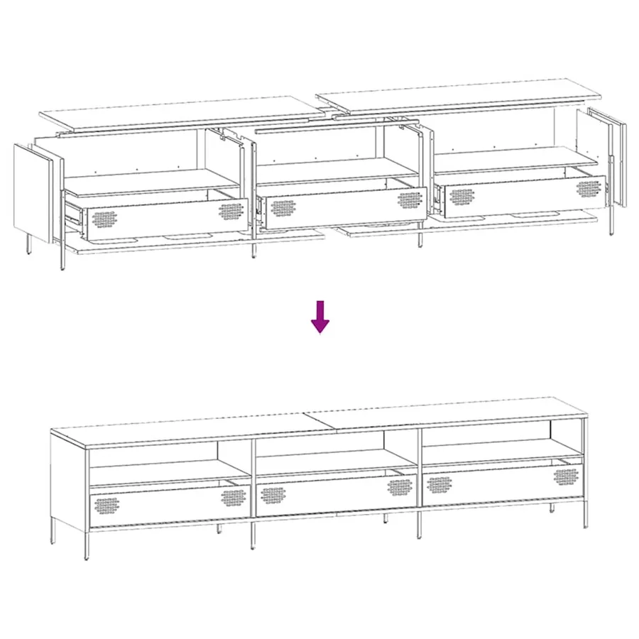 Meuble TV rose 202x39x43,5 cm acier laminé à froid - 11