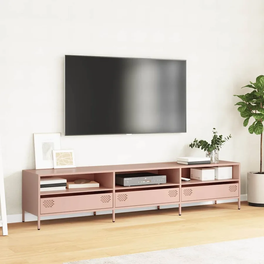 Meuble TV rose 202x39x43,5 cm acier laminé à froid - 3
