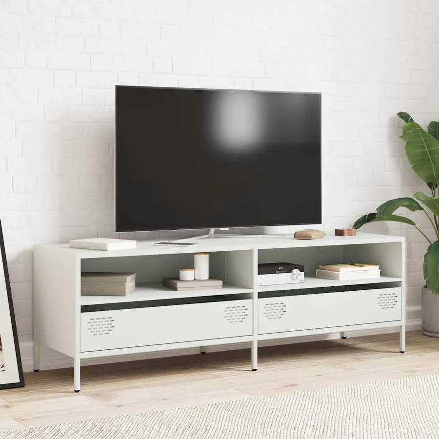Meuble TV blanc 135x39x43,5 cm acier laminé à froid - 3