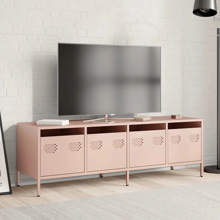Meuble TV rose 135x39x43,5 cm acier laminé à froid - 3