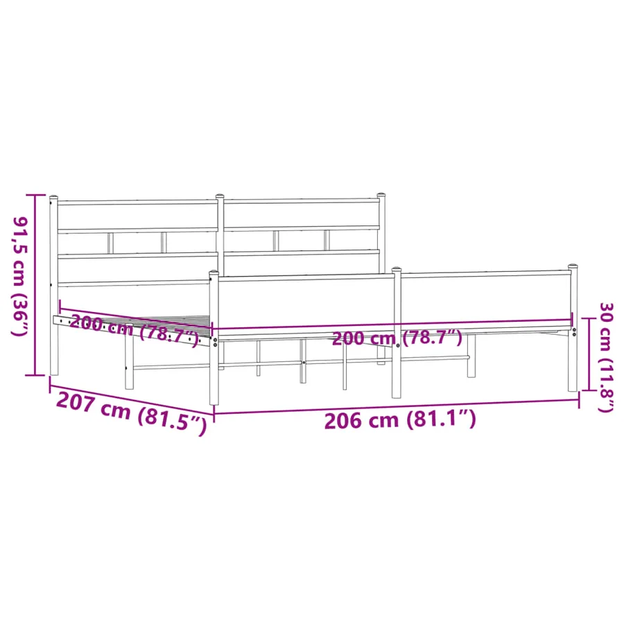 Cadre de lit en métal sans matelas chêne marron 200x200 cm - 9