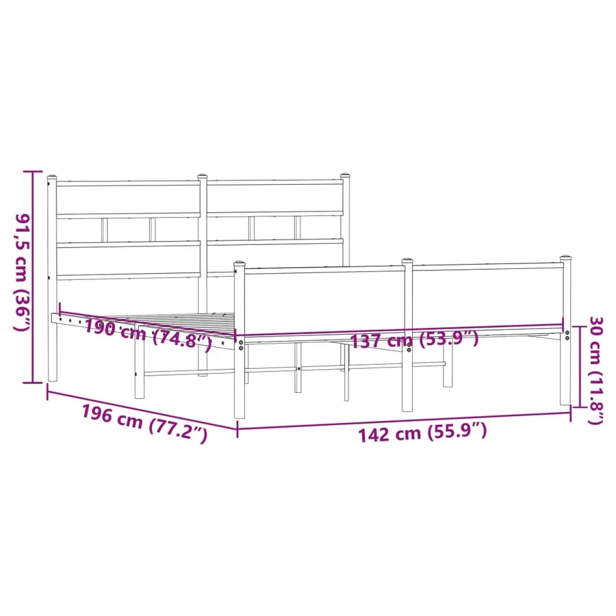 Cadre de lit sans matelas chêne marron 137x190 cm - 9