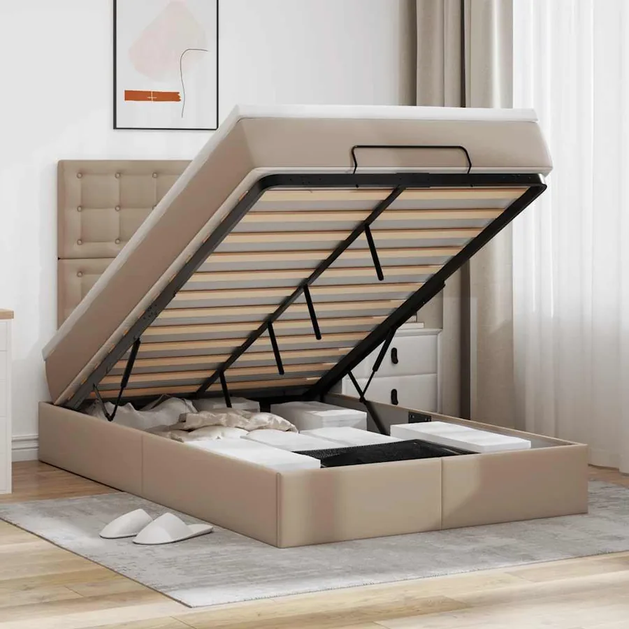 Cadre de lit ottoman et matelas cappuccino 120x190cm similicuir