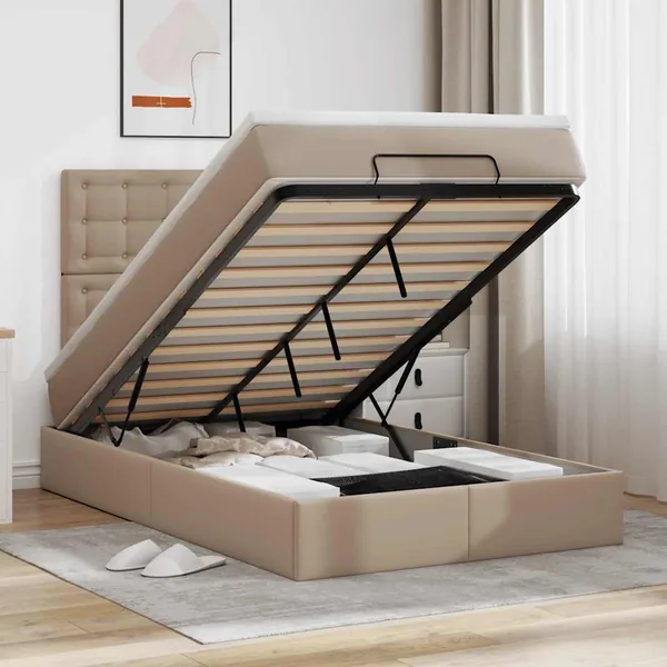 Cadre de lit ottoman et matelas cappuccino 120x190cm similicuir