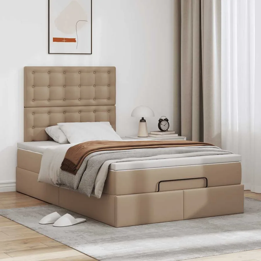 Cadre de lit ottoman et matelas cappuccino 120x190cm similicuir - 3