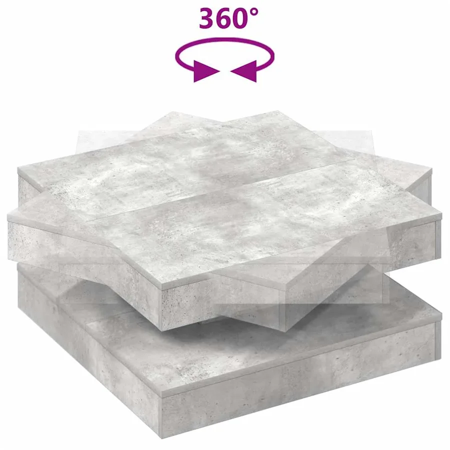 Table basse rotative à 360 degrés gris béton 70x70x34,5 cm - 7