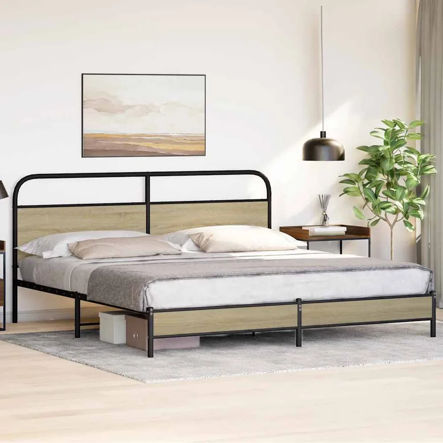 Cadre de lit en métal sans matelas chêne sonoma 200x200 cm - 4