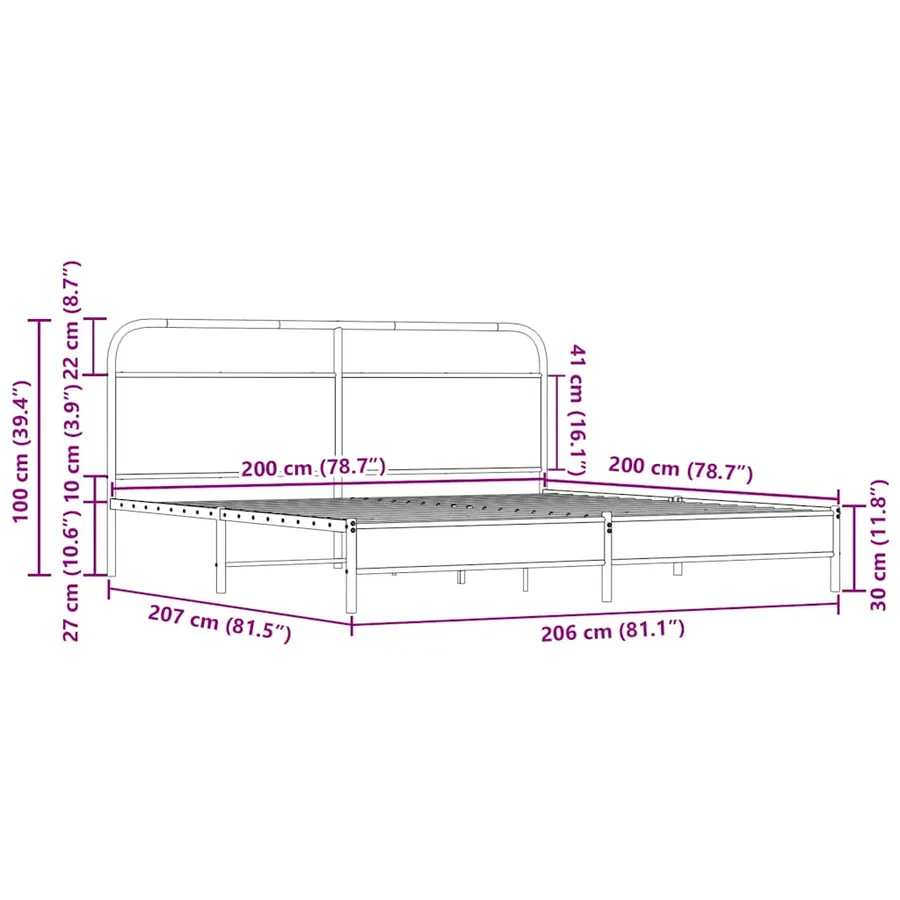 Cadre de lit en métal sans matelas chêne sonoma 200x200 cm - 9