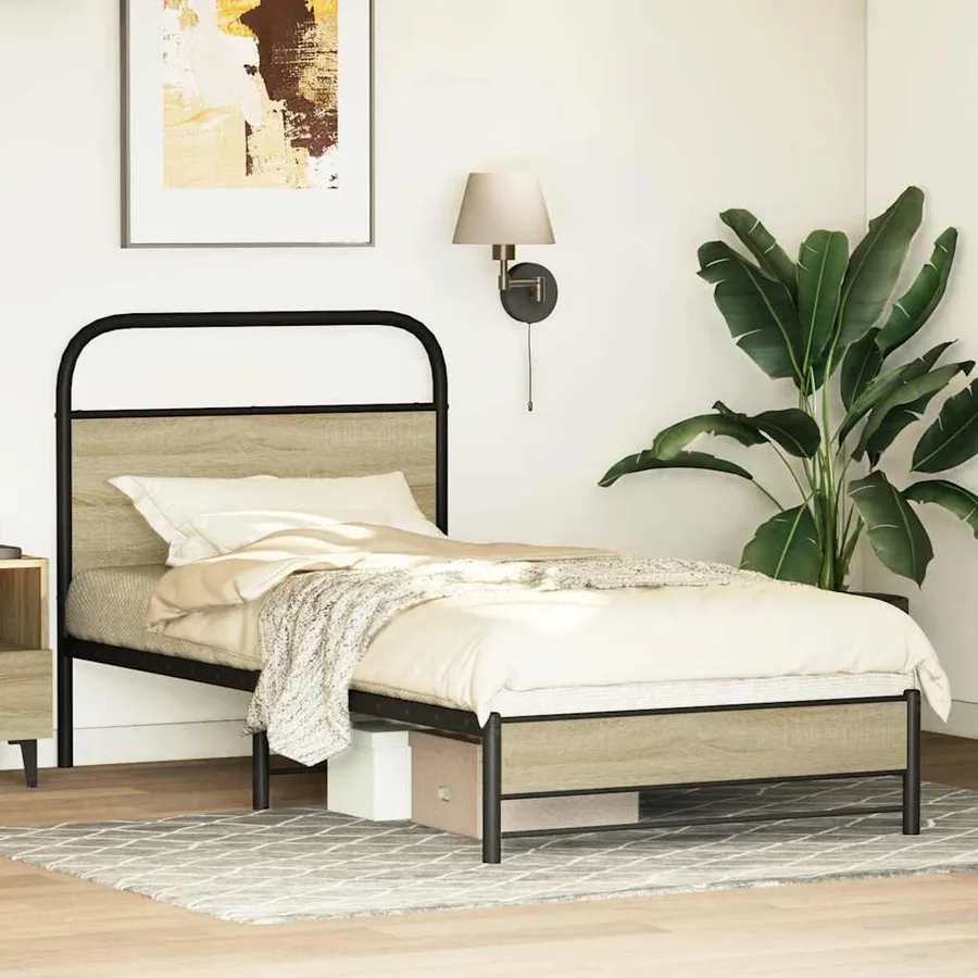 Cadre de lit sans matelas 75x190cm chêne sonoma bois ingénierie - 4