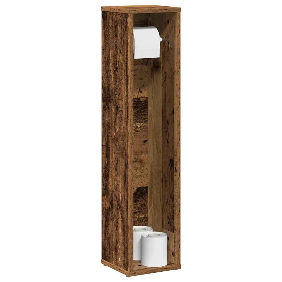 Meuble de salle de bain avec porte-rouleau en bois ancien 20,5 x 20 x 90 cm
