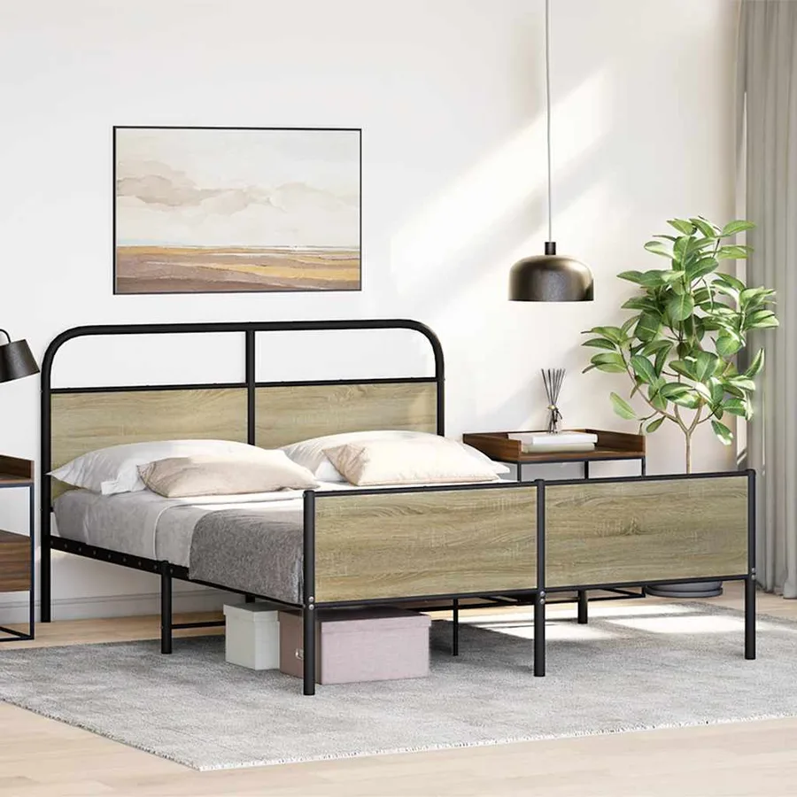 Cadre de lit en métal sans matelas chêne sonoma 150x200 cm - 4