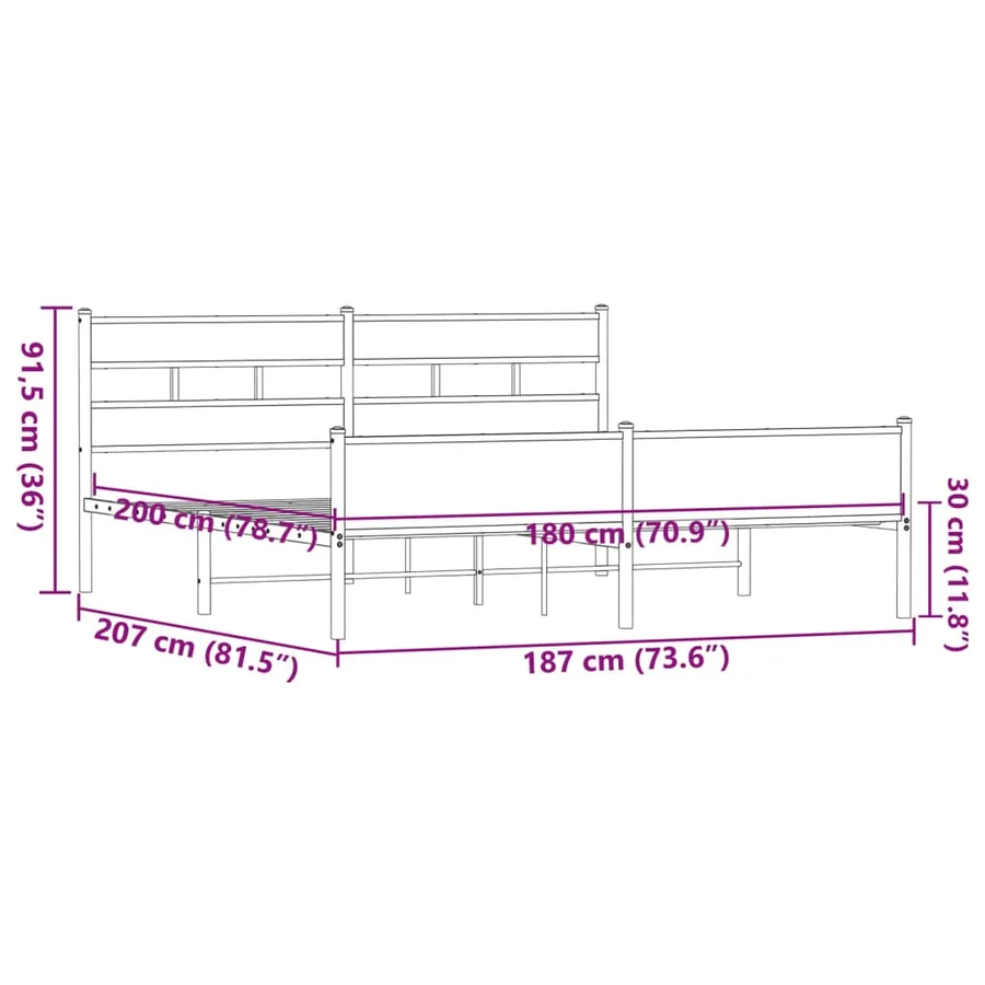 Cadre de lit en métal sans matelas chêne marron 180x200 cm - 9