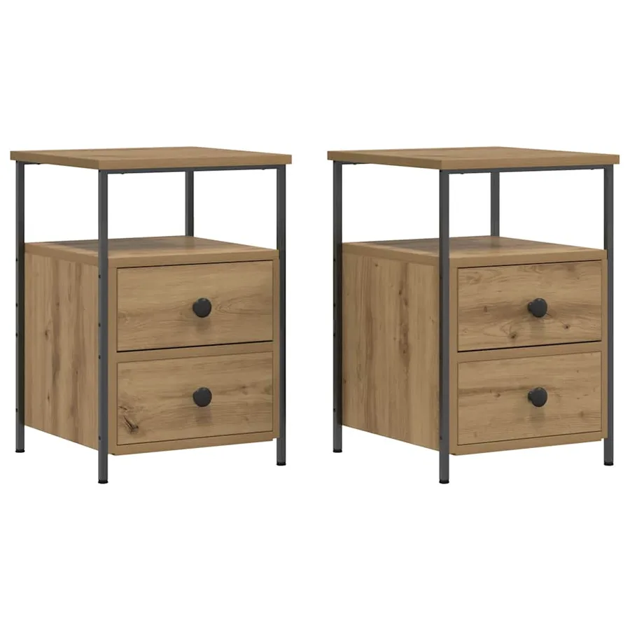 Tables de chevet 2 pcs chêne artisanal bois d'ingénierie - 2