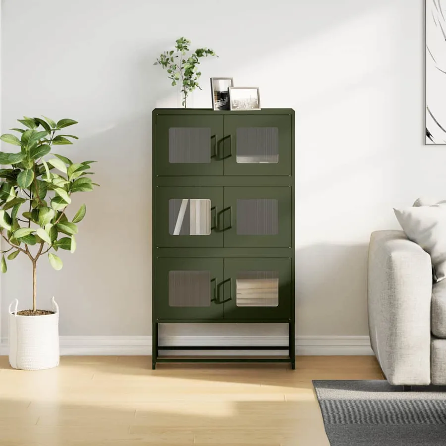 Buffet haut vert olive 68x39x123 cm acier - 3