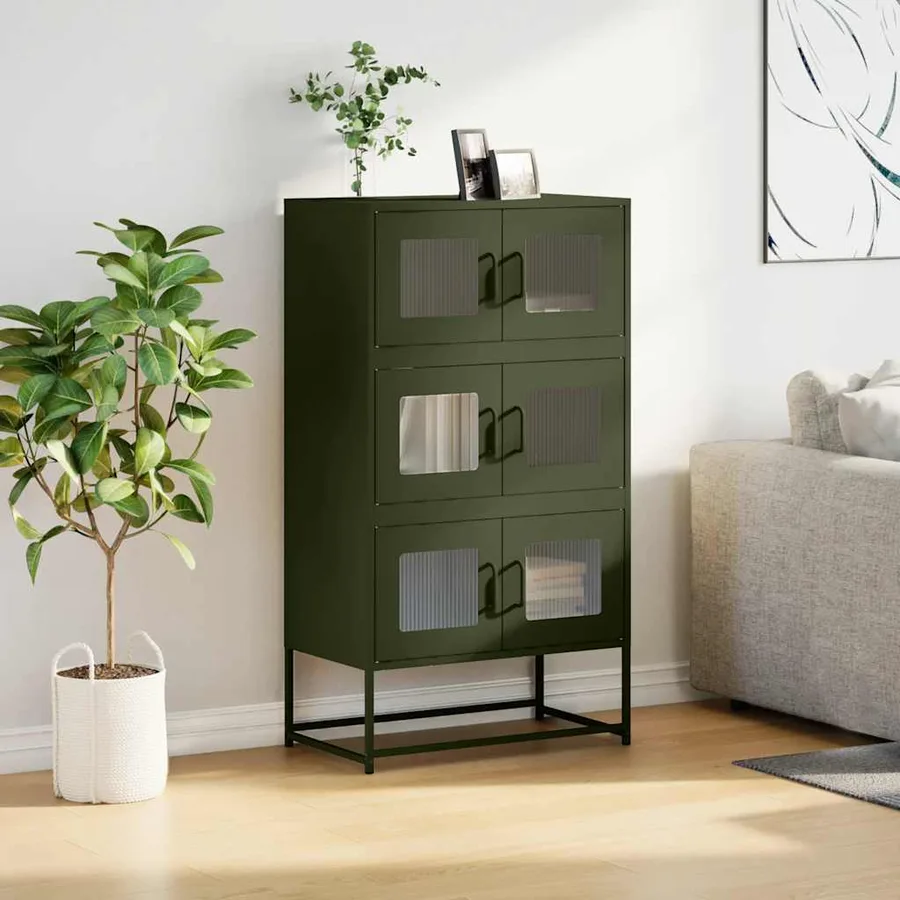 Buffet haut vert olive 68x39x123 cm acier - 4