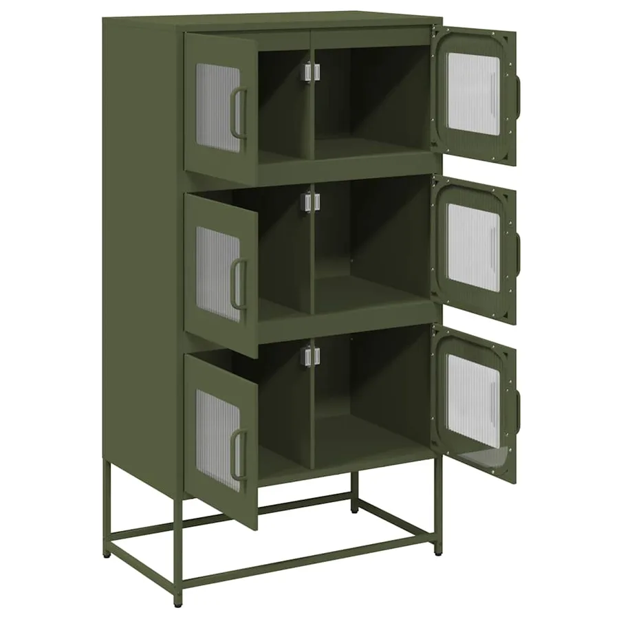 Buffet haut vert olive 68x39x123 cm acier - 6