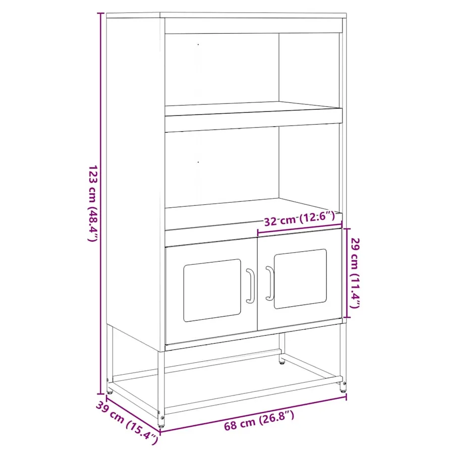 Buffet haut noir 68x39x123 cm acier - 13