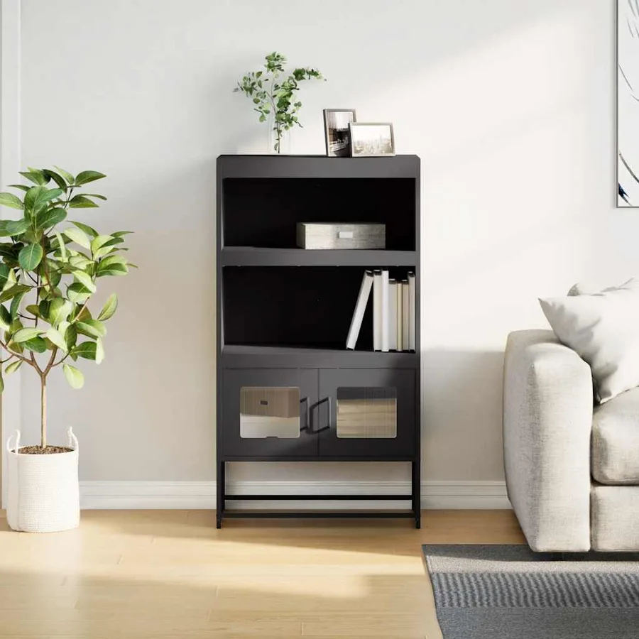 Buffet haut noir 68x39x123 cm acier - 3