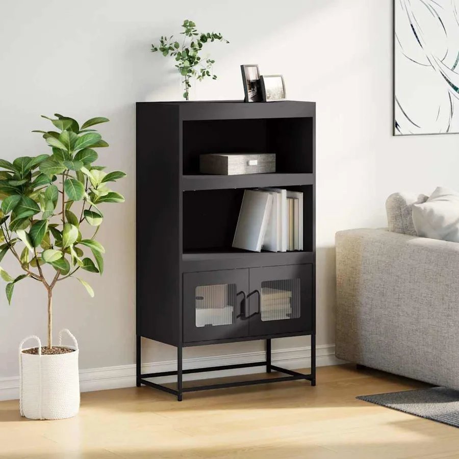 Buffet haut noir 68x39x123 cm acier - 4