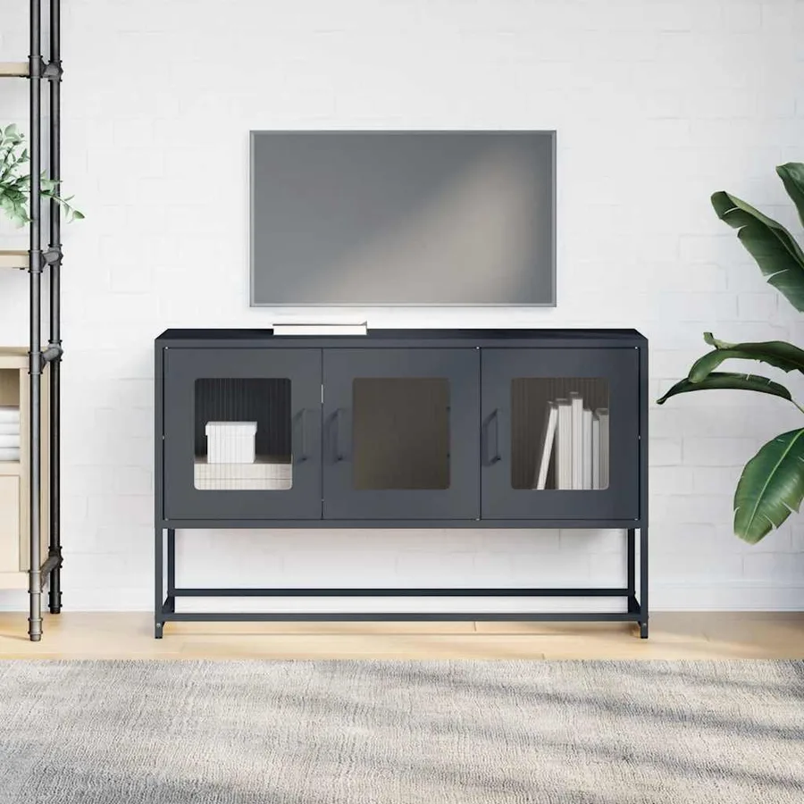 Meuble TV anthracite 100,5x39x60,5 cm acier laminé à froid - 4
