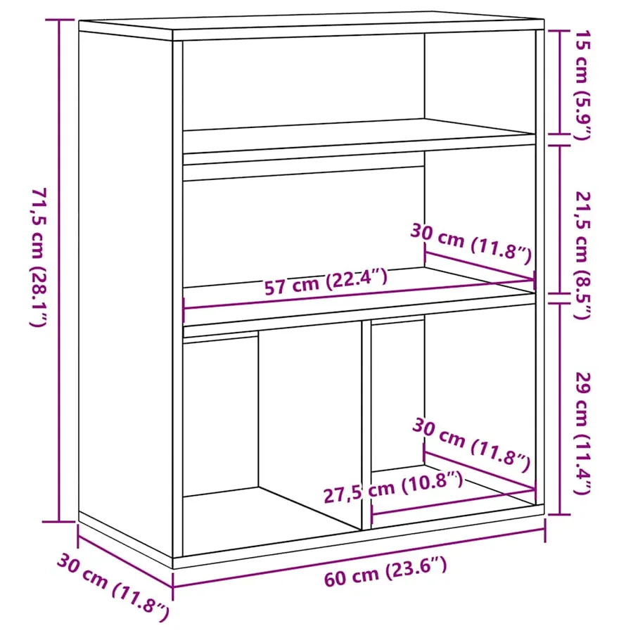 Bibliothèque sonoma gris 60x30x71,5 cm bois d'ingénierie - 9