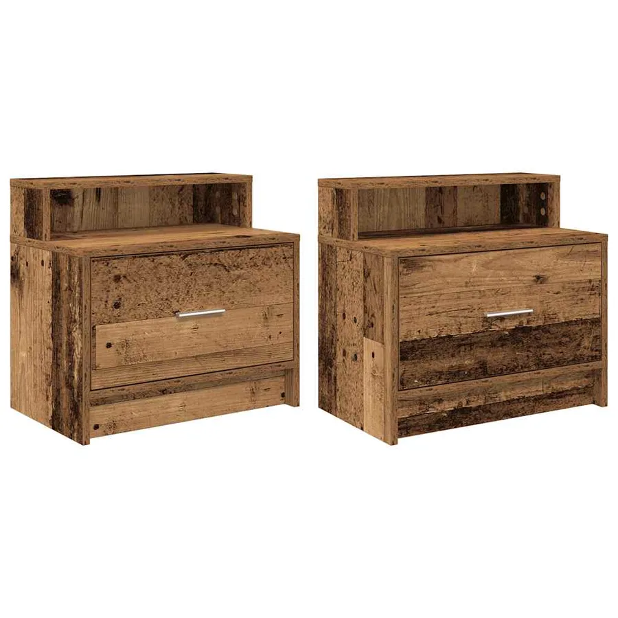 Tables de chevet avec tiroir 2 pcs vieux bois 51x31x47 cm - 2