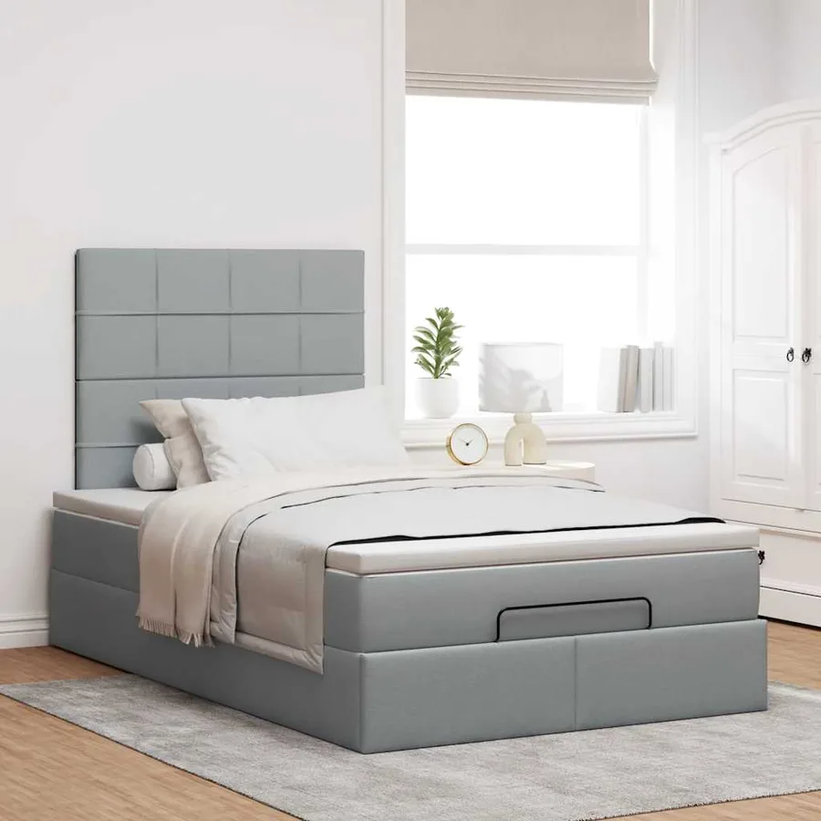 Cadre de lit ottoman et matelas gris clair 120x200 cm tissu - 3
