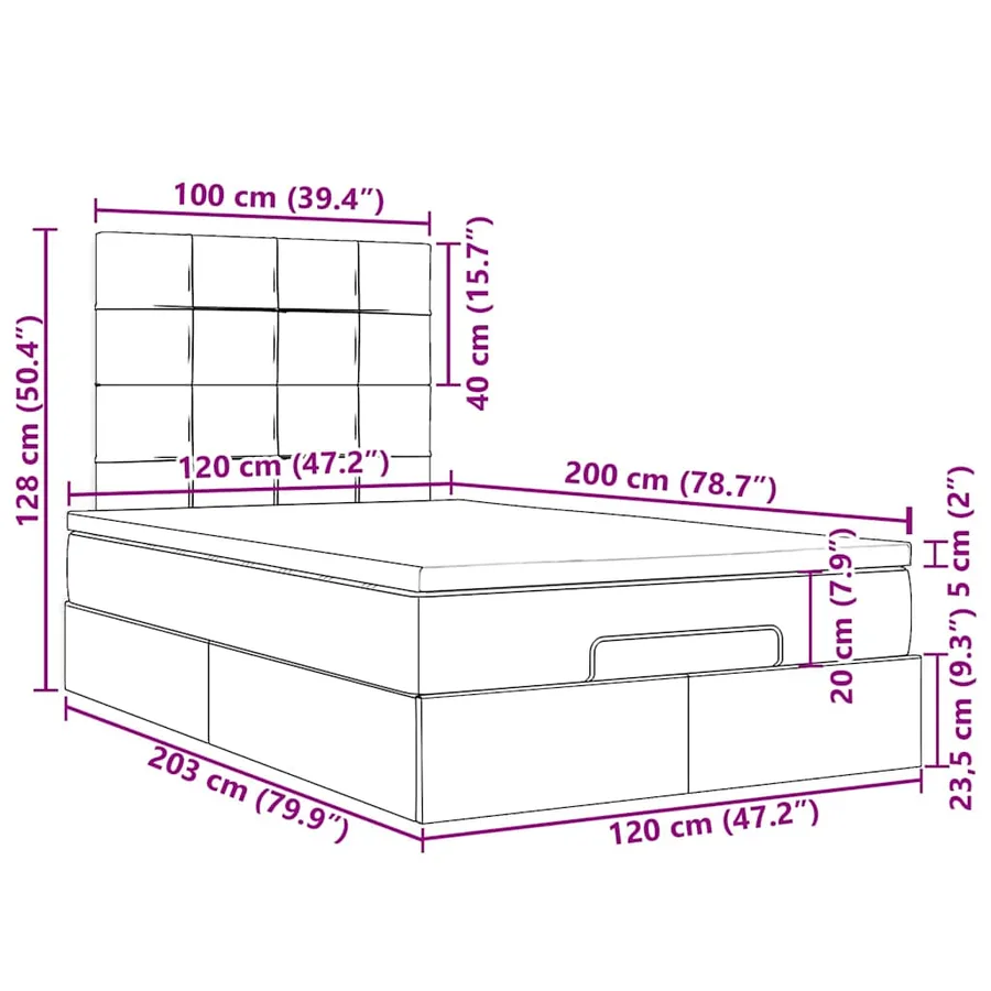 Cadre de lit ottoman avec matelas noir 120x200cm tissu - 18