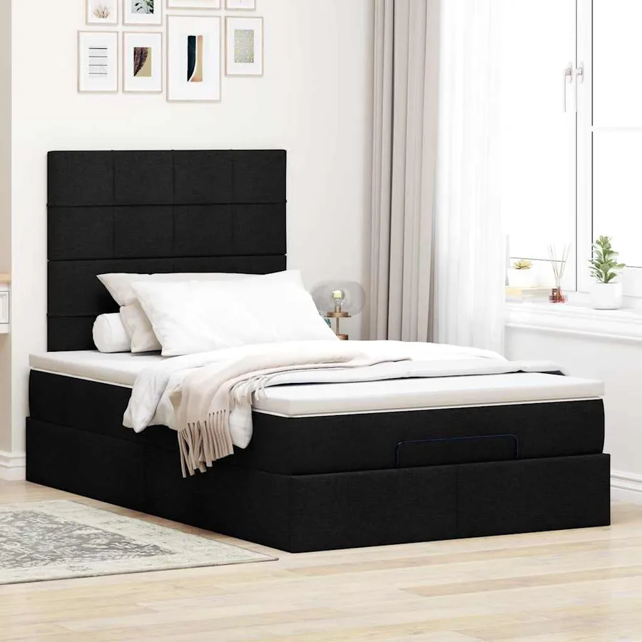 Cadre de lit ottoman avec matelas noir 120x200cm tissu - 4