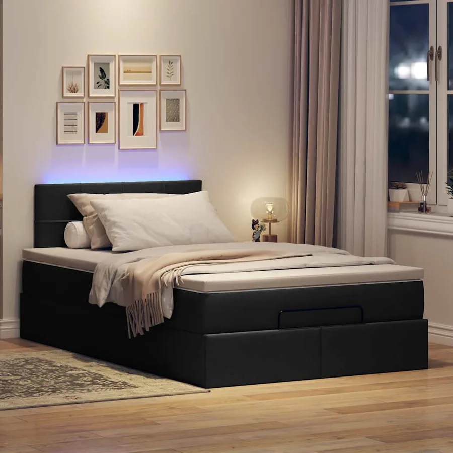 Lit ottoman avec matelas noir 120x200 cm tissu - 3