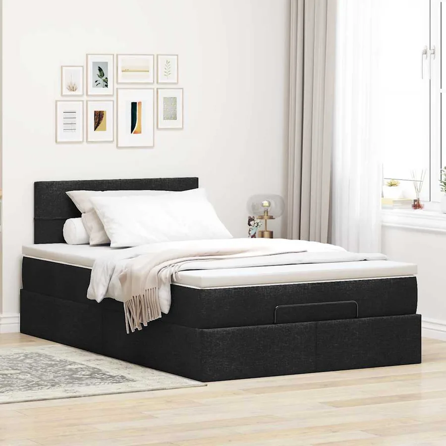 Lit ottoman avec matelas noir 120x200 cm tissu - 4