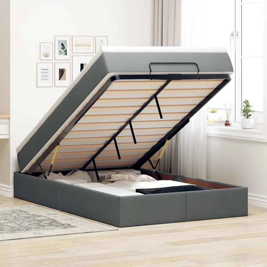 Cadre de lit ottoman avec matelas gris foncé 120x200cm tissu