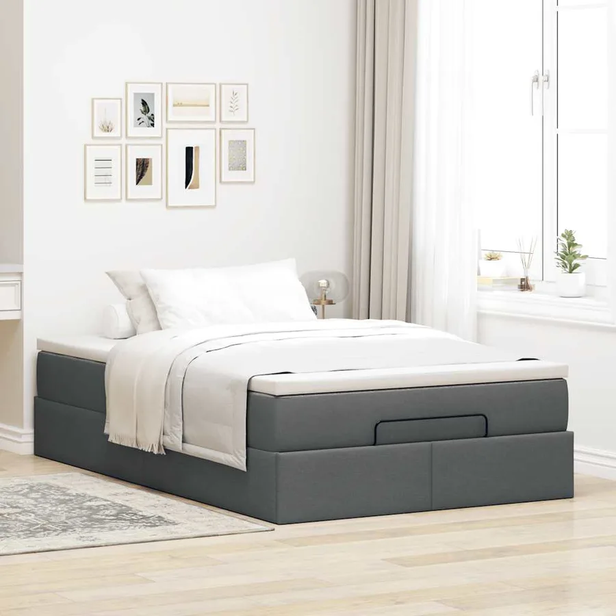 Cadre de lit ottoman avec matelas gris foncé 120x200cm tissu - 3