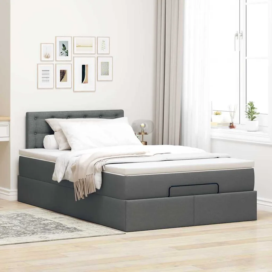 Lit ottoman avec matelas et LED gris foncé 120x200 cm tissu - 4