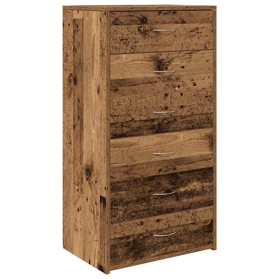 Buffet avec 6 tiroirs vieux bois 50x34x96 cm bois d'ingénierie - 2