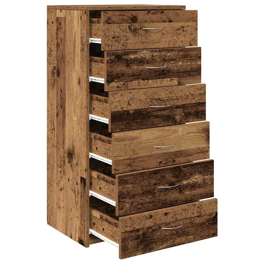 Buffet avec 6 tiroirs vieux bois 50x34x96 cm bois d'ingénierie - 3