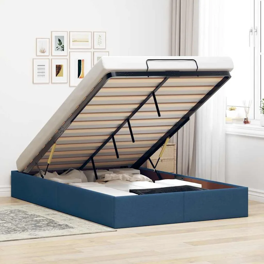 Cadre de lit ottoman sans matelas bleu 120x200 cm tissu