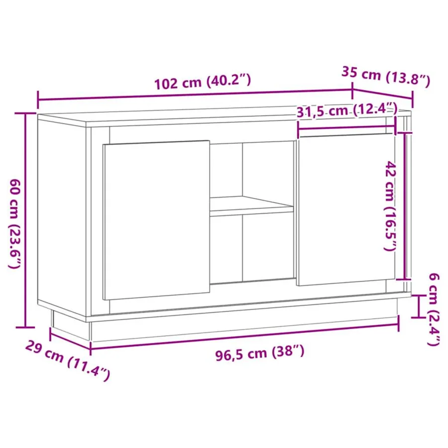 Buffet chêne artisanal 102x35x60 cm bois d'ingénierie - 9