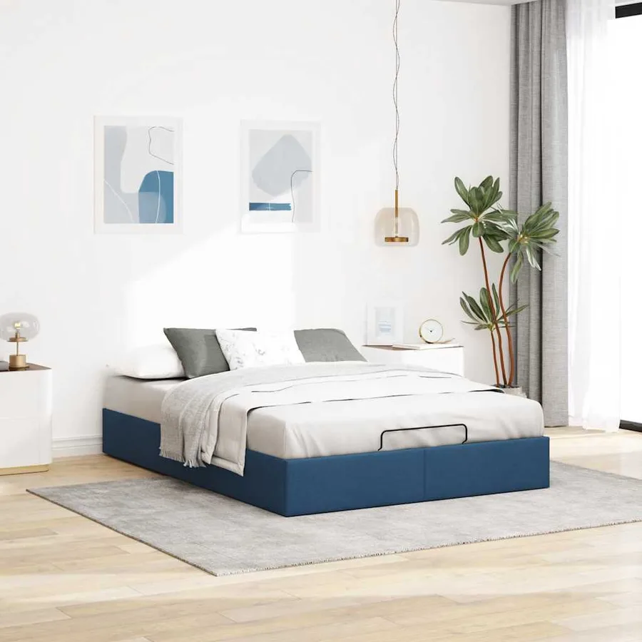 Cadre de lit ottoman sans matelas bleu 140x190 cm tissu - 3