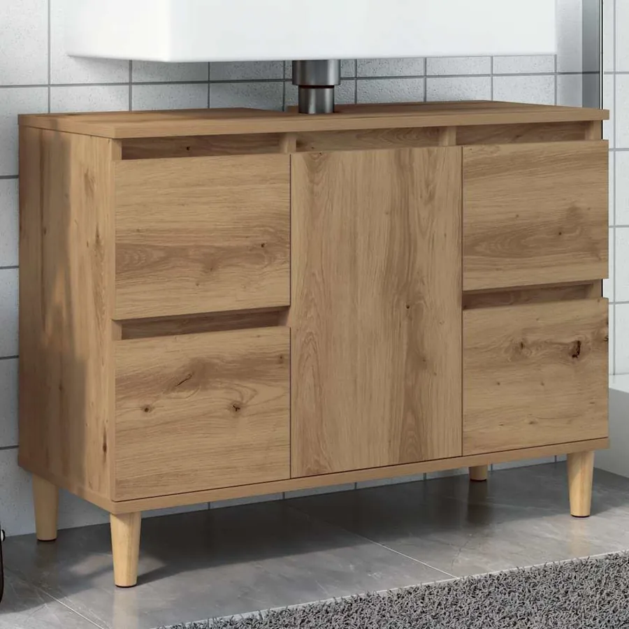 Armoire d'évier chêne artisanal 80x33x60 cm bois d'ingénierie