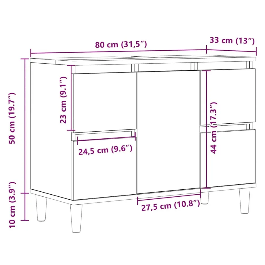 Armoire d'évier chêne artisanal 80x33x60 cm bois d'ingénierie - 10