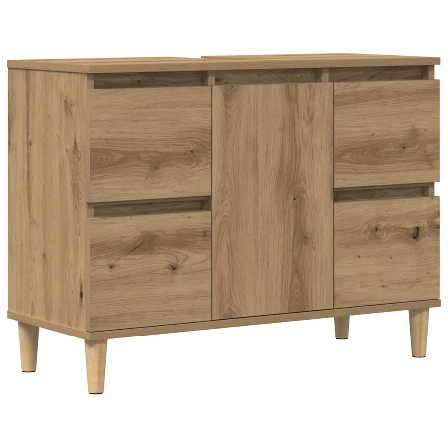 Armoire d'évier chêne artisanal 80x33x60 cm bois d'ingénierie - 2
