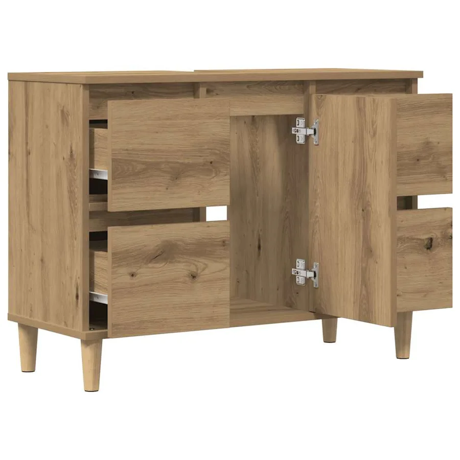Armoire d'évier chêne artisanal 80x33x60 cm bois d'ingénierie - 5