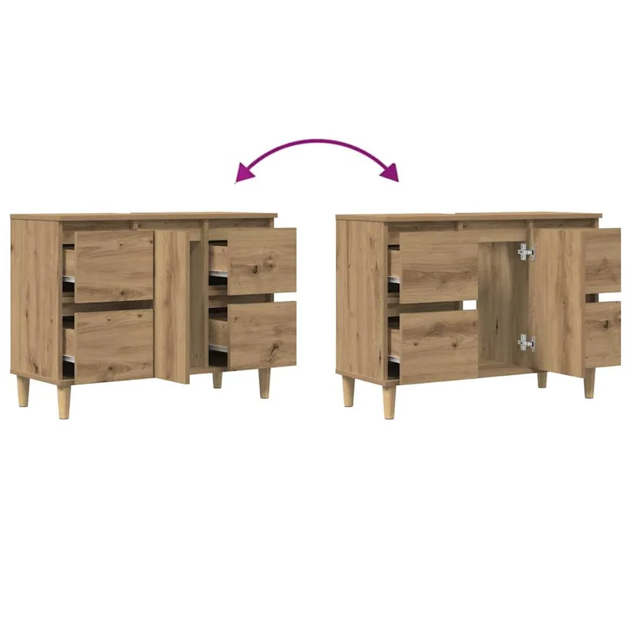 Armoire d'évier chêne artisanal 80x33x60 cm bois d'ingénierie - 8
