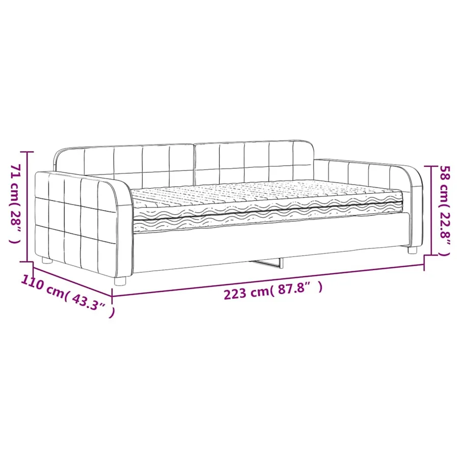 Lit de jour avec matelas gris foncé 100x200 cm velours - 12