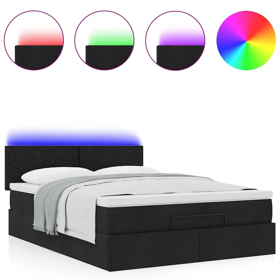 Lit ottoman avec matelas et LED noir 140x190 cm tissu - 5