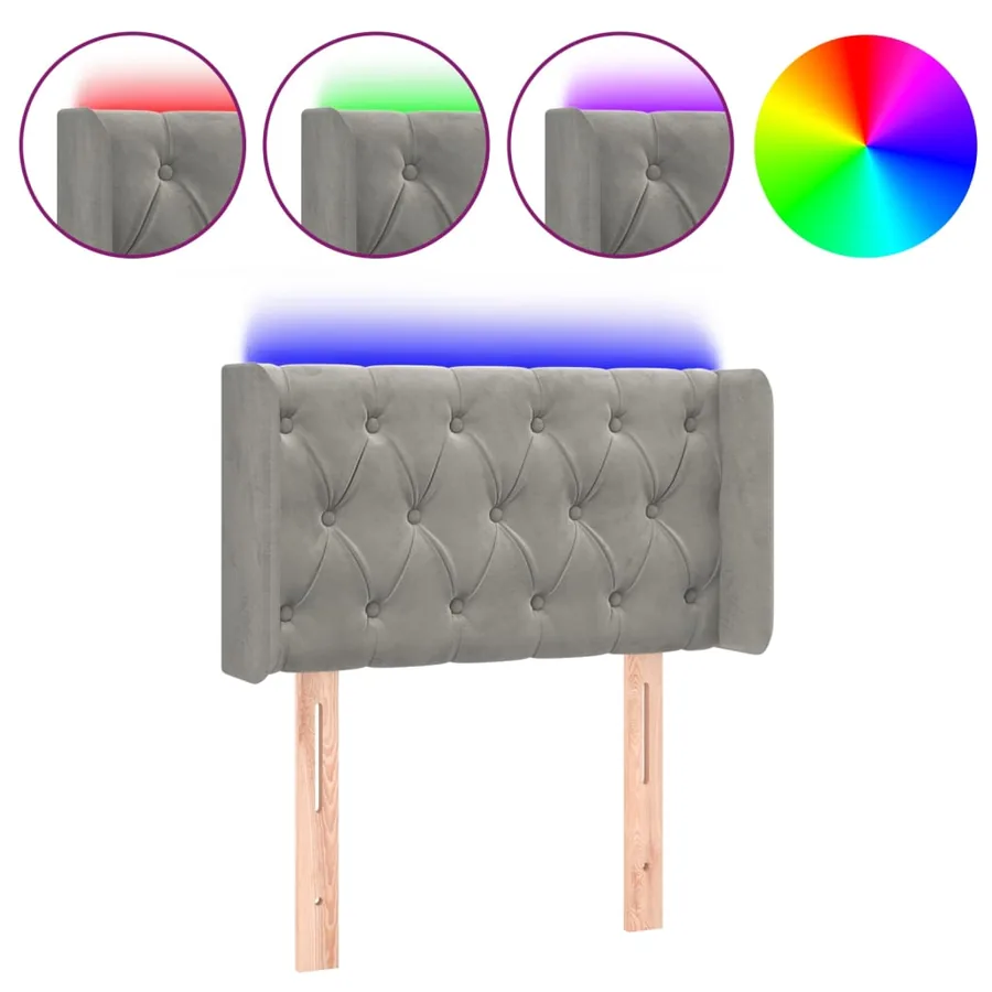 Tête de lit à LED Gris clair 83x16x78/88 cm Velours - 2