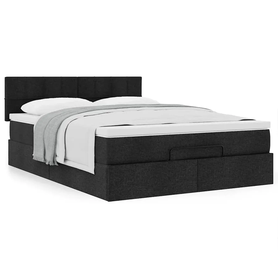 Lit ottoman avec matelas noir 140x190 cm tissu - 5