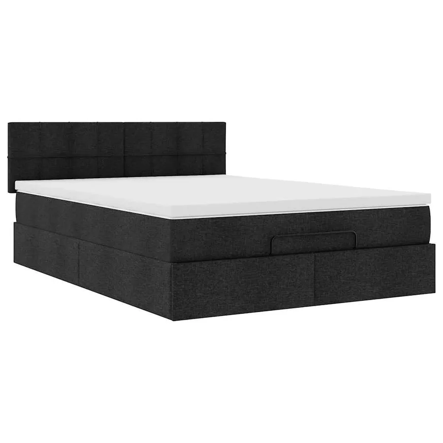 Lit ottoman avec matelas noir 140x190 cm tissu - 6